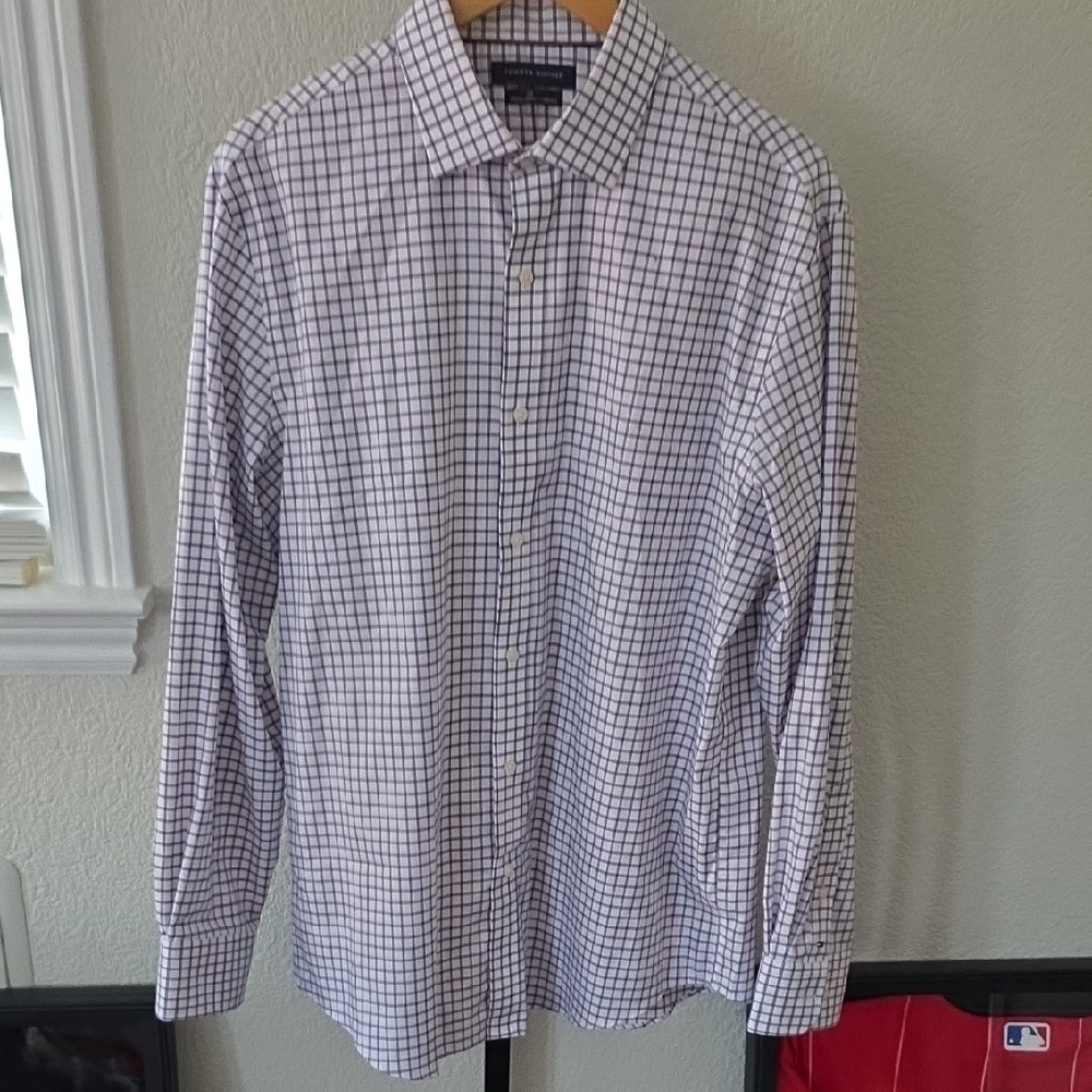 Tommy Hilfiger Men's Plaid Dress Shirt - Black and White
